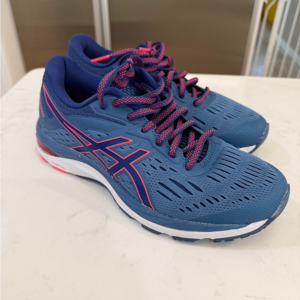 Asics Navy Athletic Running Shoes with Pink Accents